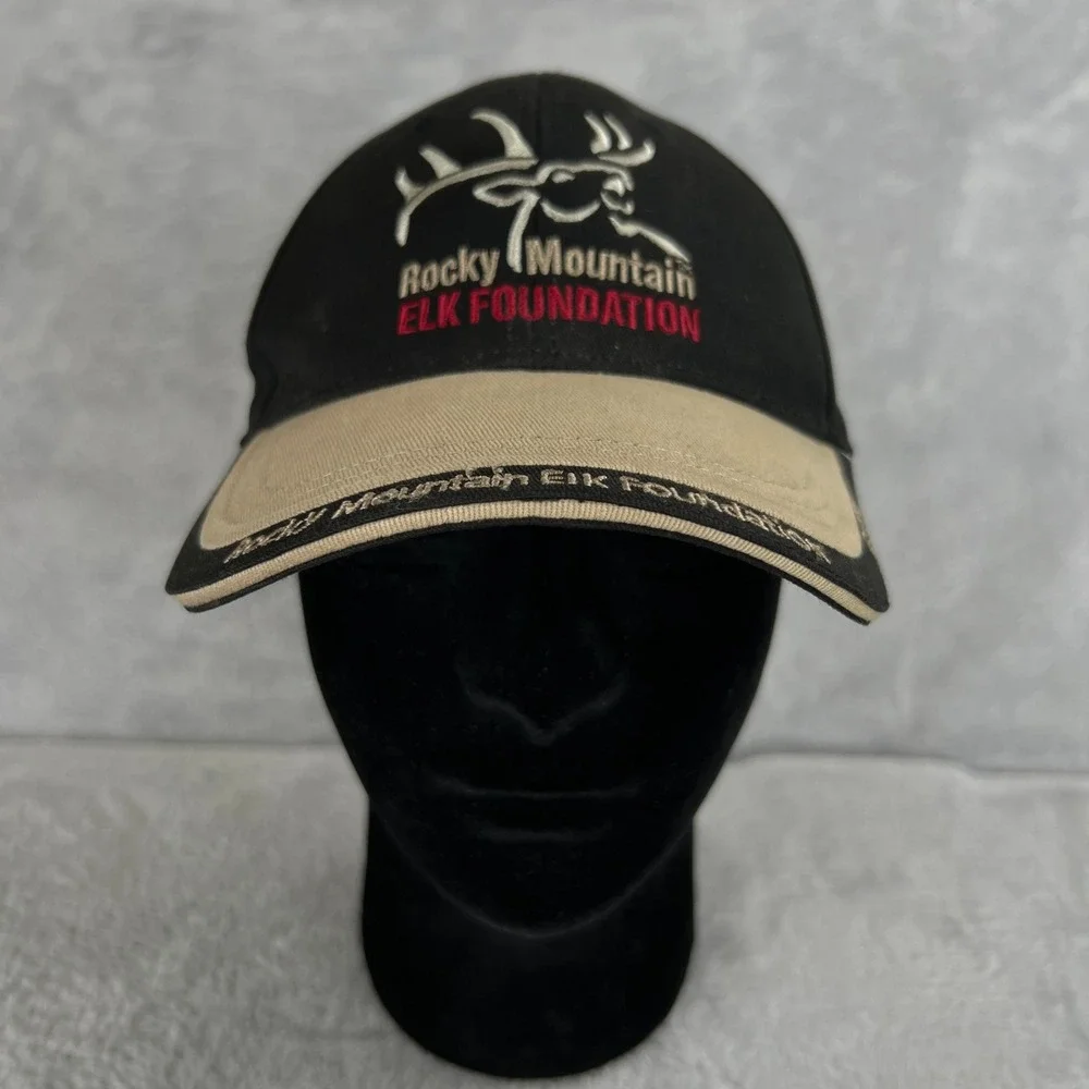 Rocky Mountain Elk Foundation Hat Black Tan RMEF Embroidered Hunting Strapback